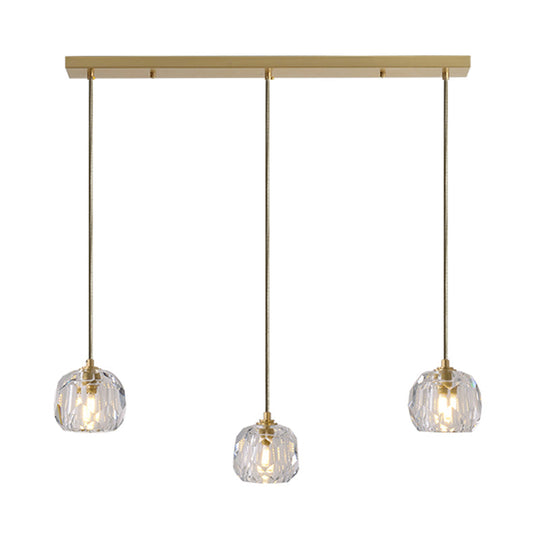 Contemporary Gold Cluster Pendant Light With Faceted Crystal Domed Hanging Lamp Kit