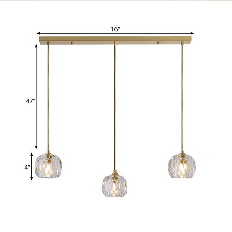 Contemporary Gold Crystal Pendant Light With 3 Heads - Stunning Cluster Design Domed Hanging Lamp