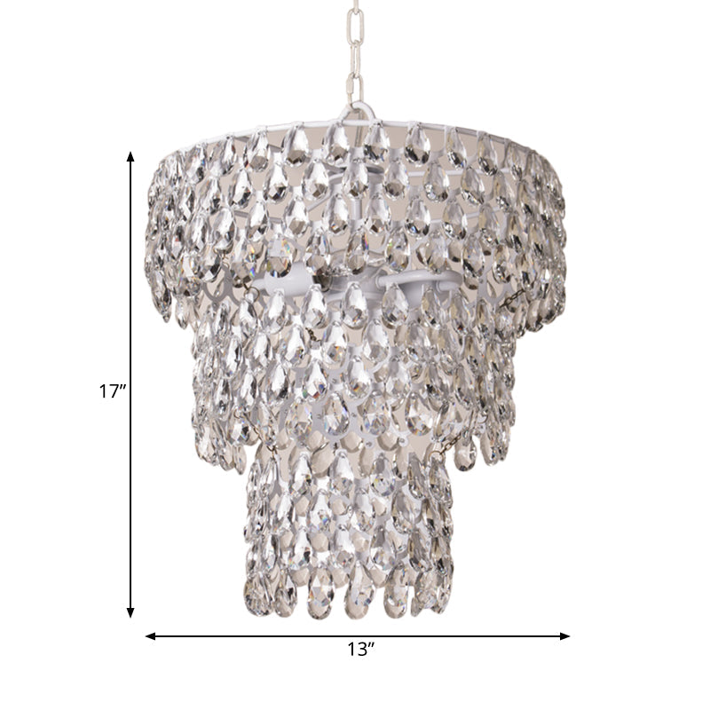 Minimal Tiered Round Crystal Pendant Light With Embedded Clear Crystals - 1 Hanging Suspension