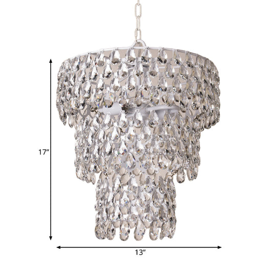 Minimal Tiered Round Crystal Pendant Light With Embedded Clear Crystals - 1 Hanging Suspension