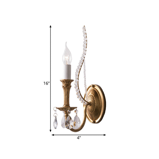 Gold Crystal Candelabra Wall Sconce For Country Bedroom