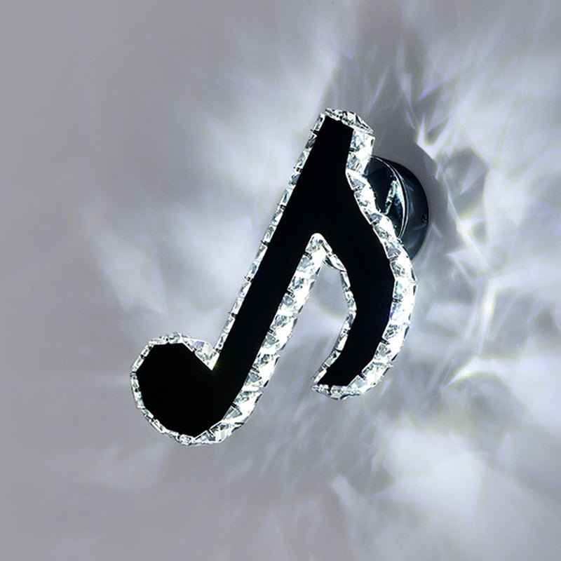 Crystal Music Note Wall Light Sconce - Modern Led Corridor Lamp In Black