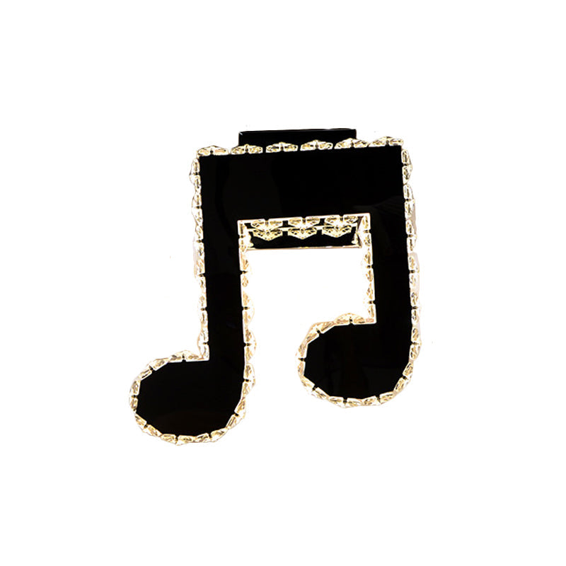 Minimalist Led Wall Lamp With Faceted Crystal Music Note Design - Black