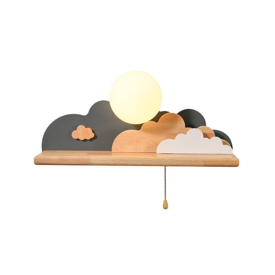 Contemporary Wood Sconce Light: Blue/White/Gray Wall Mount With Glass Shade & Pull Chain