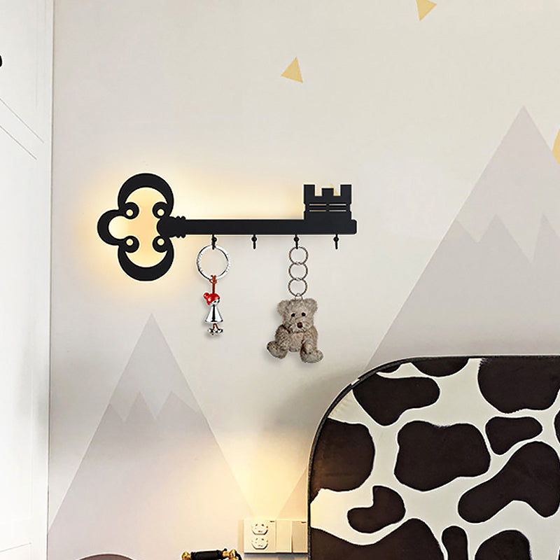 Cartoon Led Bedroom Wall Sconce Lamp With Metal Hook - Black/White/Pink