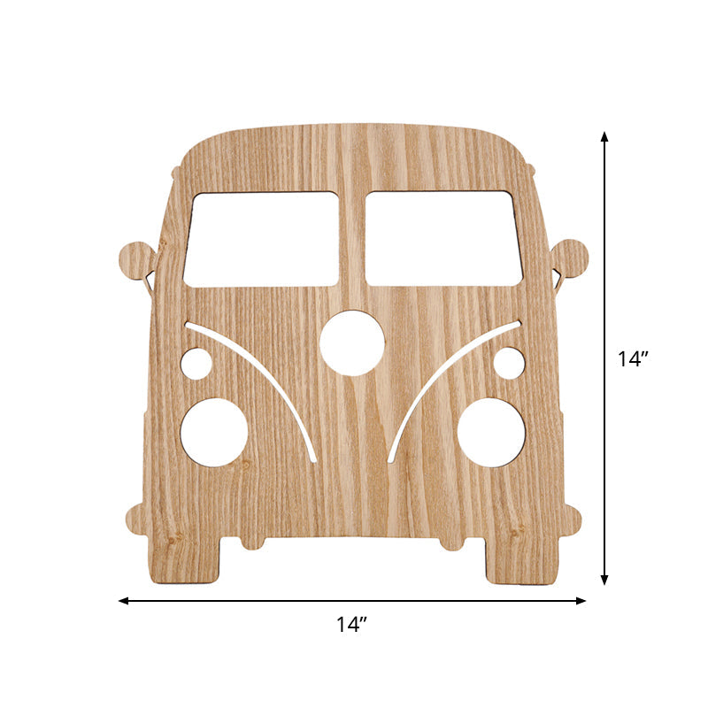 Wooden Shade Led Sconce Light For Bedroom - Wall Mounted In Beige Car/Pineapple/Cactus Designs