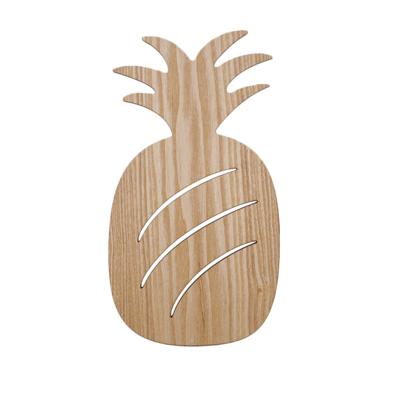 Wooden Shade Led Sconce Light For Bedroom - Wall Mounted In Beige Car/Pineapple/Cactus Designs