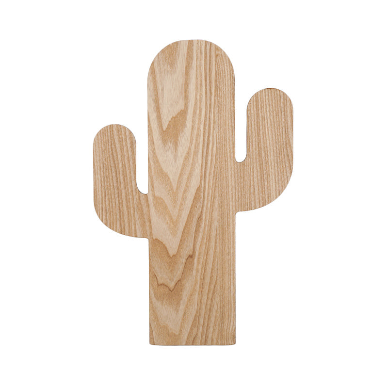 Wooden Shade Led Sconce Light For Bedroom - Wall Mounted In Beige Car/Pineapple/Cactus Designs