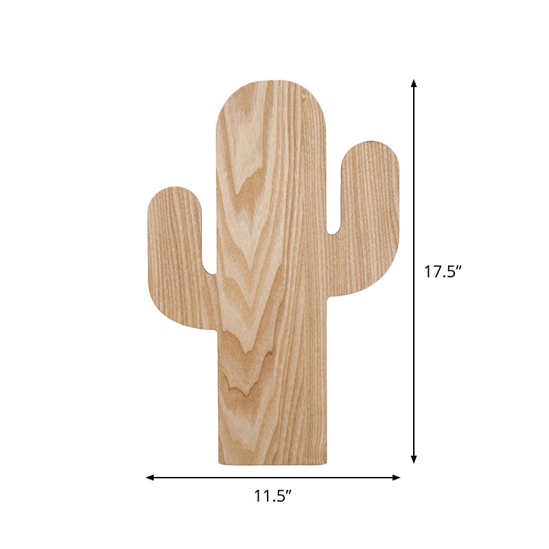 Wooden Shade Led Sconce Light For Bedroom - Wall Mounted In Beige Car/Pineapple/Cactus Designs