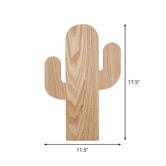 Wooden Shade Led Sconce Light For Bedroom - Wall Mounted In Beige Car/Pineapple/Cactus Designs
