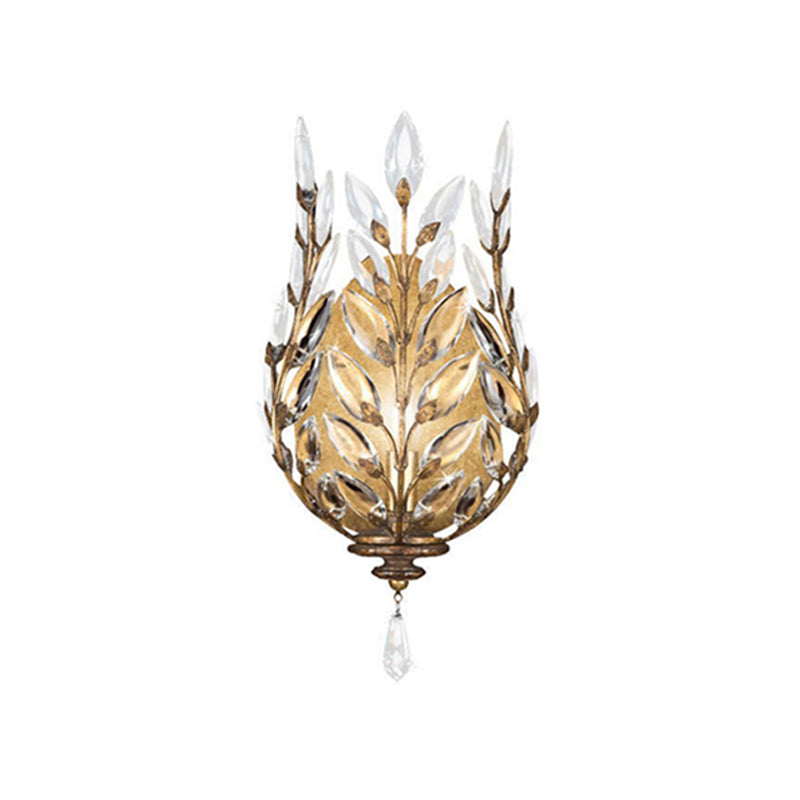 Modern Laurel Wall Light With Crystal Drop - Silver/Brass