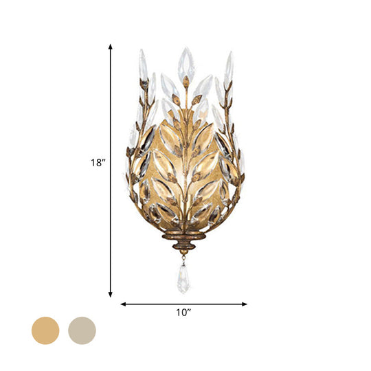 Modern Laurel Wall Light With Crystal Drop - Silver/Brass