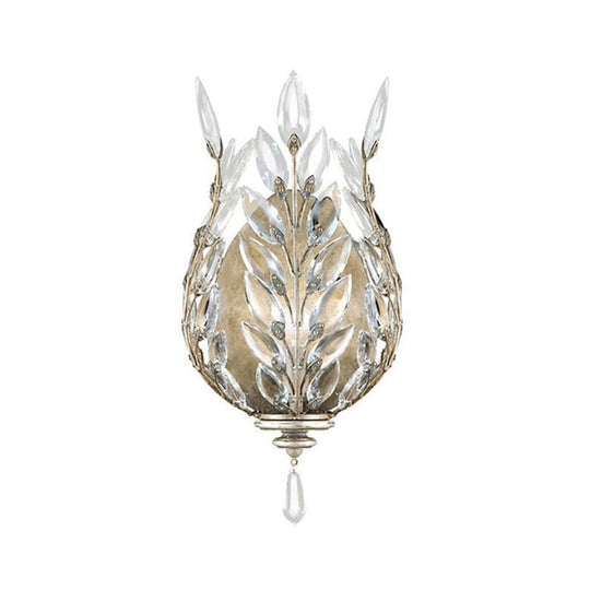 Modern Laurel Wall Light With Crystal Drop - Silver/Brass
