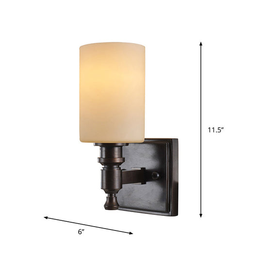 Traditional Black Column Wall Light With Frosted Glass - Single Bulb Sconce For Living Room