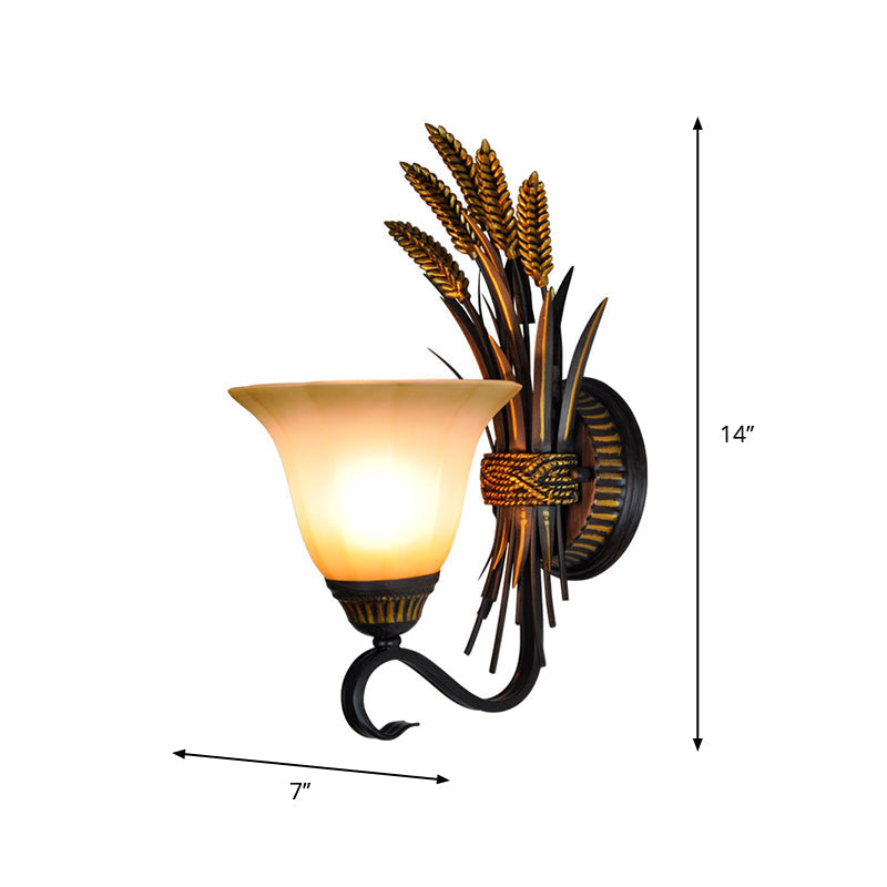Vintage Frosted Glass Bell Wall Sconce Light - Black/Gold 1-Head Bedroom Lighting