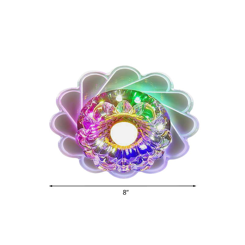 Clear Faceted Crystal Led Flush Mount Ceiling Light Fixture - Bedroom Lighting With Warm/Multi -