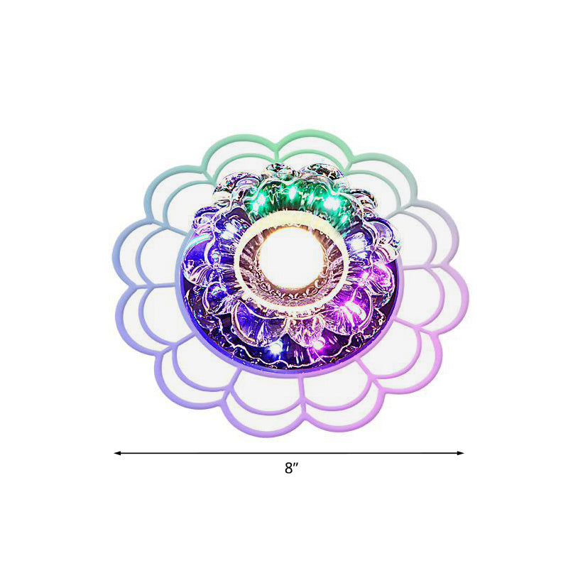 Modern Led Porch Ceiling Flush Mount Light Fixture With Clear Crystal Blossom Design + Ruffle Edge