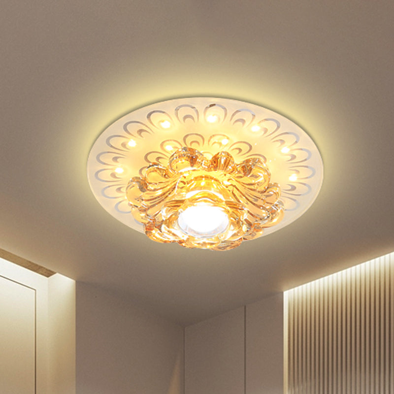 Modern Led Petal Flush Mount Crystal Light Fixture With Elegant Peacock Tail Pattern