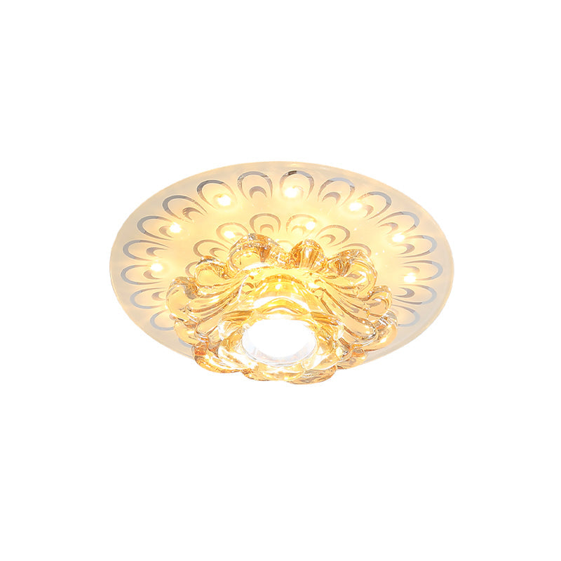 Modern Led Petal Flush Mount Crystal Light Fixture With Elegant Peacock Tail Pattern