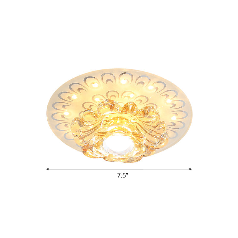 Modern Led Petal Flush Mount Crystal Light Fixture With Elegant Peacock Tail Pattern