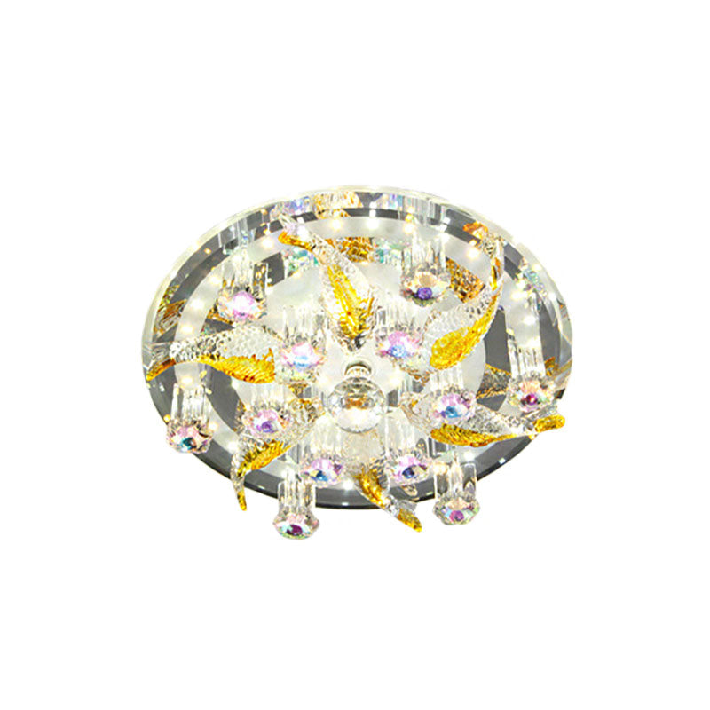 Modern Led Crystal Flushmount Ceiling Lamp - Fish And Flower Design Perfect For Porch Lighting