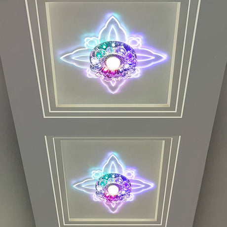 Modern Floral Led Flushmount Ceiling Lamp With Clear Crystal And Warm/Multi-Color Light / Multi