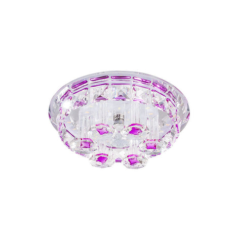 Minimal Flush Mount Led Ceiling Light Fixture For Hallway With Clear Prism Crystal And Purple Round