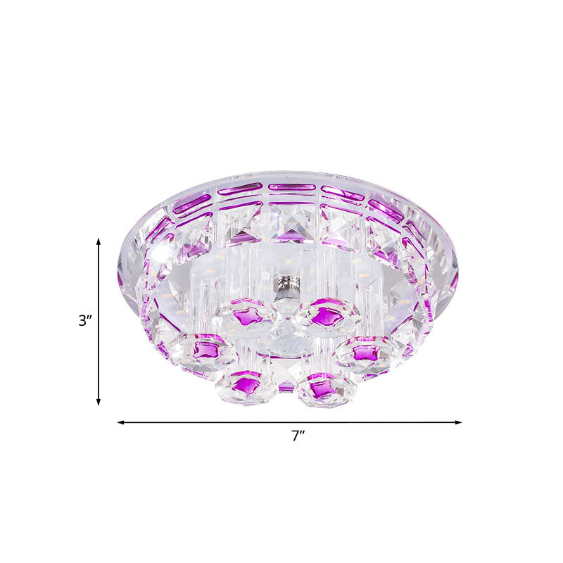Minimal Flush Mount Led Ceiling Light Fixture For Hallway With Clear Prism Crystal And Purple Round