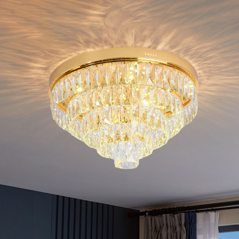 Modern Crystal Block Led Flushmount Ceiling Light With Cone Design - Gold 16’/24’ Wide