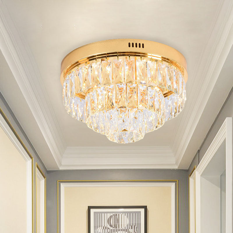 Modern Crystal Block Led Flushmount Ceiling Light With Cone Design - Gold 16’/24’ Wide