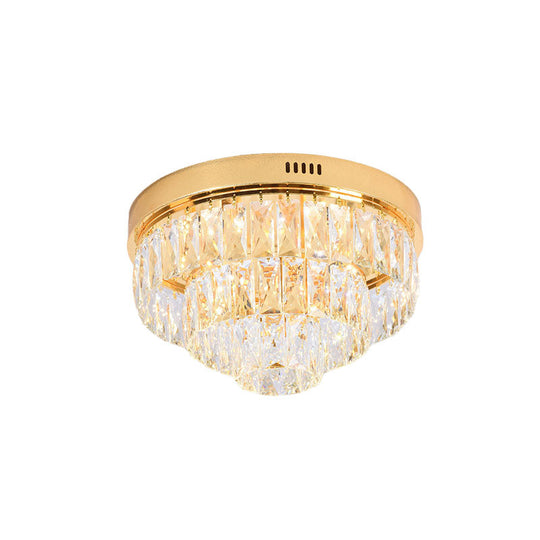 Modern Crystal Block Led Flushmount Ceiling Light With Cone Design - Gold 16’/24’ Wide