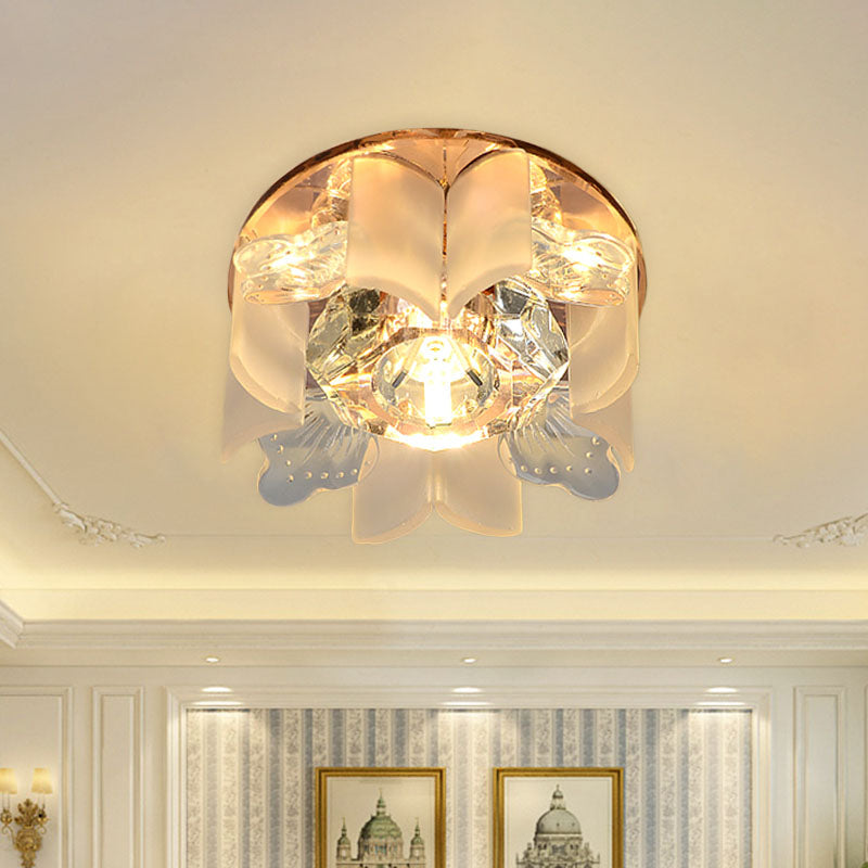 Modern Led Petal Flush Mount Spotlight With Blue/Gold/Tan Finish And Clear Crystal Ceiling Light