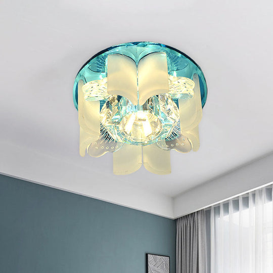 Modern Led Petal Flush Mount Spotlight With Blue/Gold/Tan Finish And Clear Crystal Ceiling Light