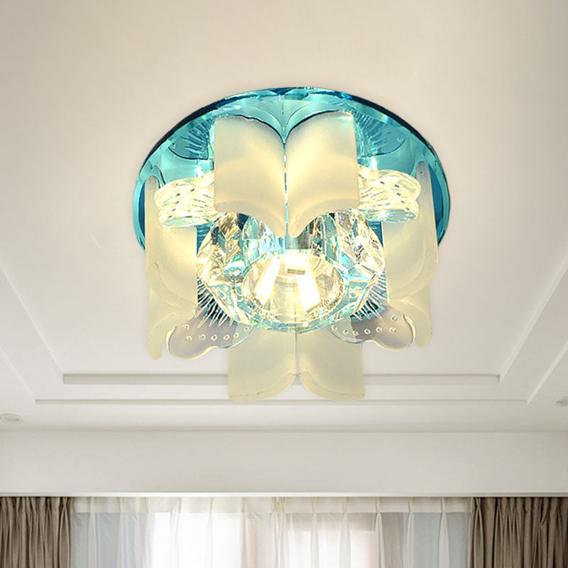 Modern Led Petal Flush Mount Spotlight With Blue/Gold/Tan Finish And Clear Crystal Ceiling Light