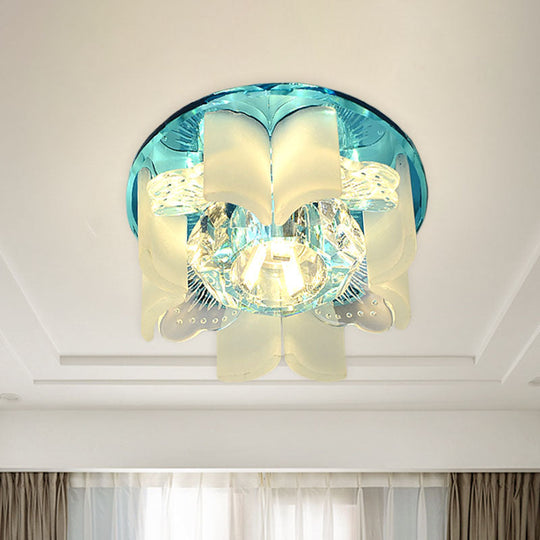 Modern Led Petal Flush Mount Spotlight With Blue/Gold/Tan Finish And Clear Crystal Ceiling Light