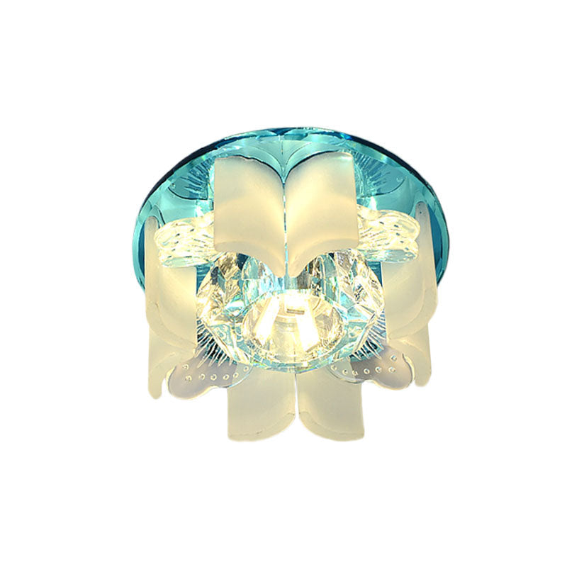 Modern Led Petal Flush Mount Spotlight With Blue/Gold/Tan Finish And Clear Crystal Ceiling Light
