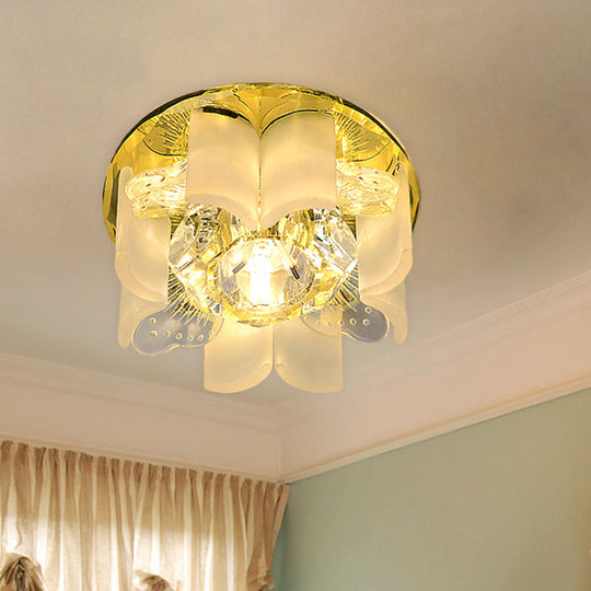 Modern Led Petal Flush Mount Spotlight With Blue/Gold/Tan Finish And Clear Crystal Ceiling Light