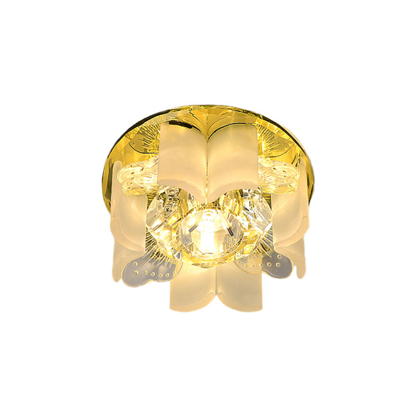 Modern Led Petal Flush Mount Spotlight With Blue/Gold/Tan Finish And Clear Crystal Ceiling Light