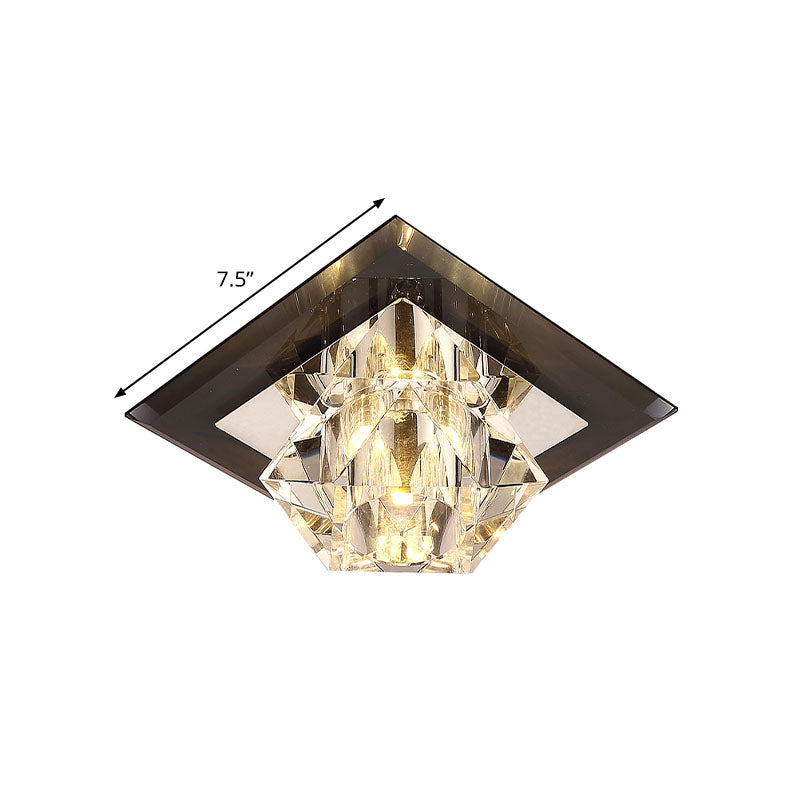 Black Led Flush Mount Ceiling Lamp With Clear Crystal And Square Panel