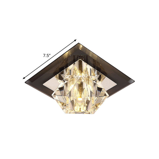 Black Led Flush Mount Ceiling Lamp With Clear Crystal And Square Panel