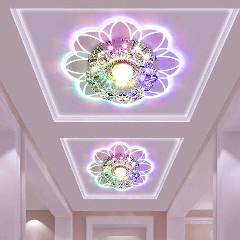 Contemporary Led Flower Flushmount Ceiling Light W/ Clear Crystals - Warm White & Multi Color /