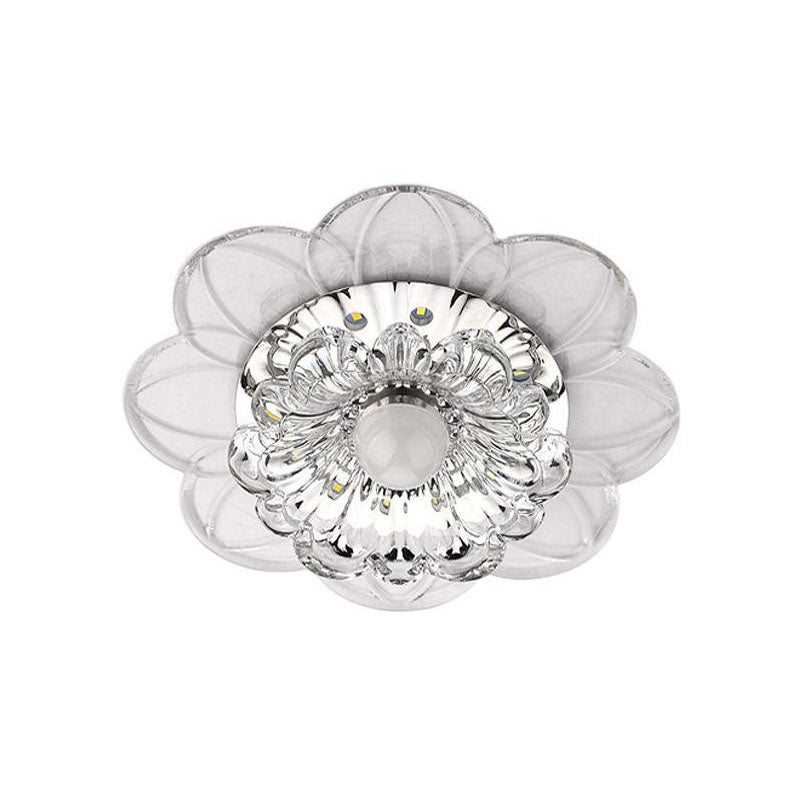 Contemporary Led Flower Flushmount Ceiling Light W/ Clear Crystals - Warm White & Multi Color /