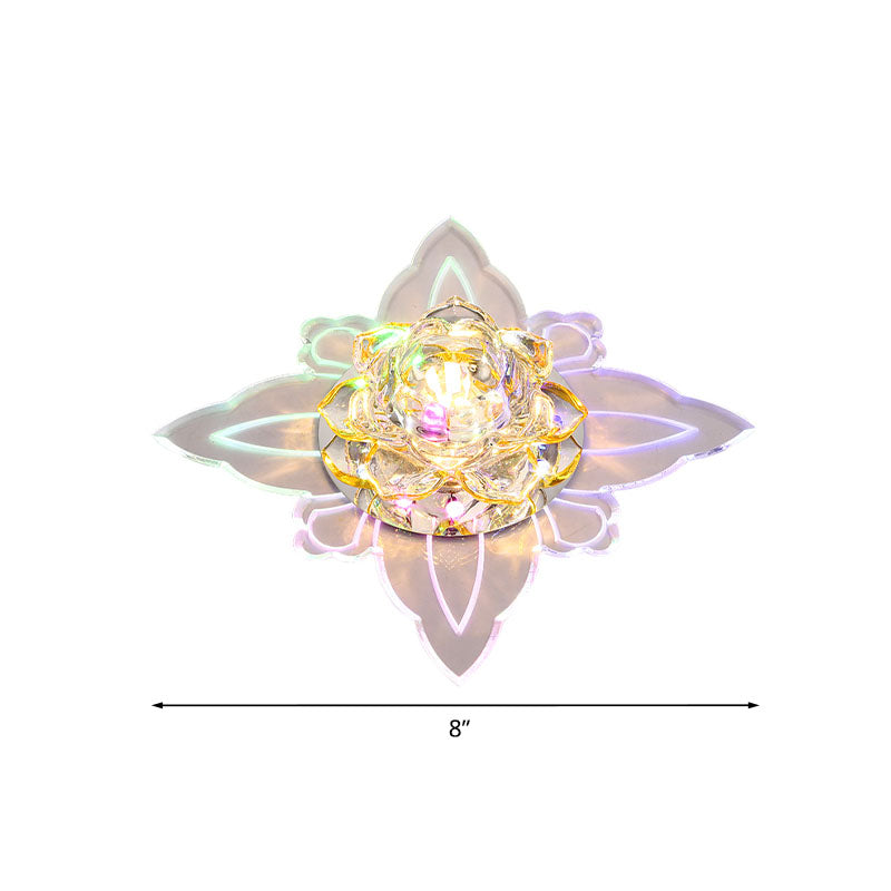 Modern Crystal Flush Mount Ceiling Light With Leaf Edge - Warm/Multi Color Led Lighting