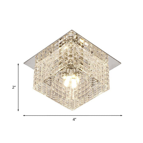 Modern Chrome Square Flush Mount Led Crystal Ceiling Light With Dome Shade In Warm/White/Multi-Color