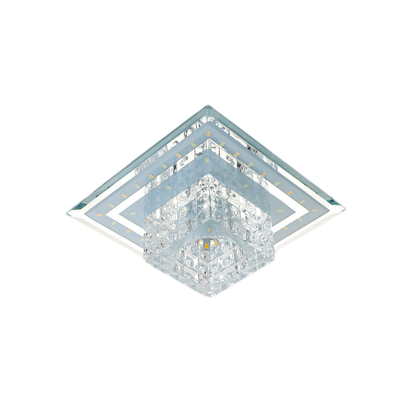 Modern Square Led Ceiling Flush Mount - Clear Faceted Crystal Light Fixture In Warm/White/Multi