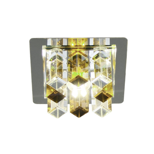 Minimal Square Led Flush Mount Light With Crystal Block - Blue/Clear/Tan Ideal For Hallway Ceiling