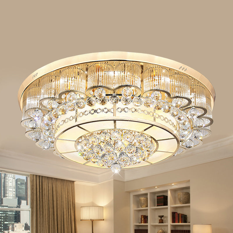 Flush Mount Led Crystal Ball Ceiling Lamp In Chrome - Modern Tiered Design For Living Room (24/32 W)