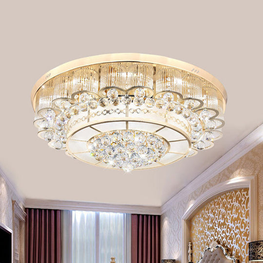 Flush Mount Led Crystal Ball Ceiling Lamp In Chrome - Modern Tiered Design For Living Room