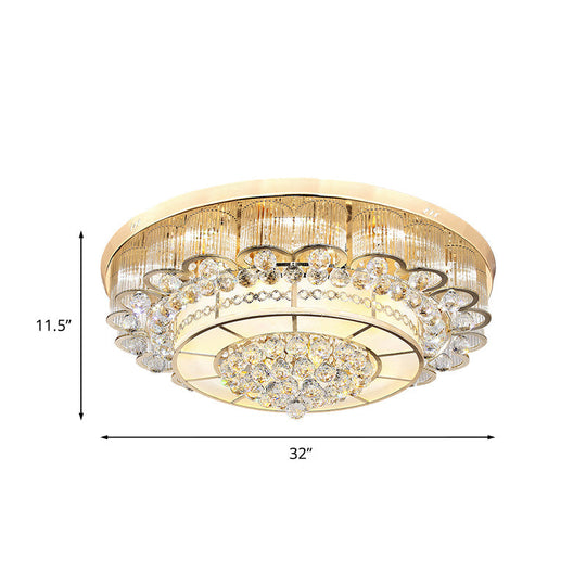 Flush Mount Led Crystal Ball Ceiling Lamp In Chrome - Modern Tiered Design For Living Room (24/32 W)