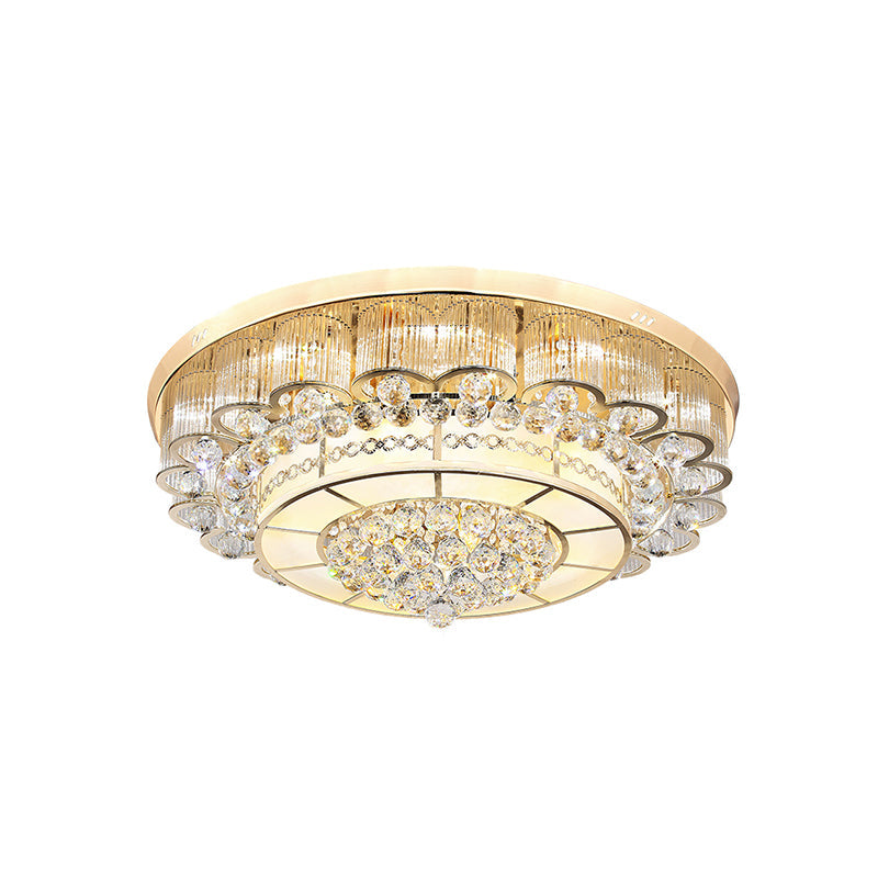 Flush Mount Led Crystal Ball Ceiling Lamp In Chrome - Modern Tiered Design For Living Room